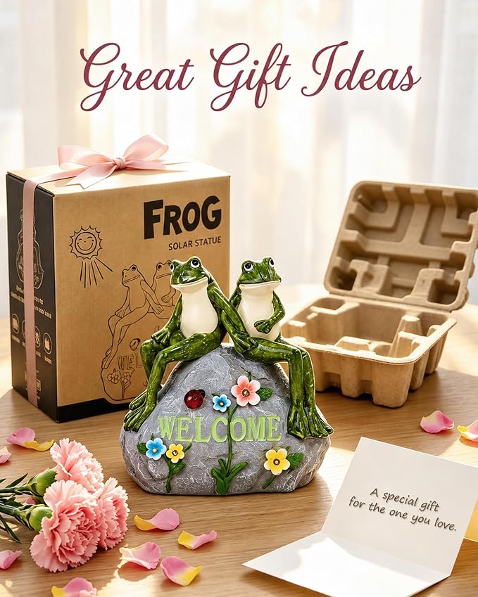 Solar Garden Outdoor Statues Frog with Succulent | 7 LED Lights, Lawn Decor Statue for Patio, Balcony, Yard Ornament, Gifts for Mom Grandma Women