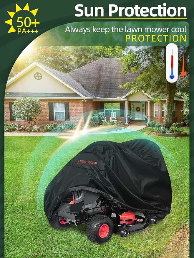 Eventronic Riding Lawn Mower Cover, 54" Lawnmower Covers For Outdoor, 420D Polyester Oxford Lawn Mower Cover Waterproof Heavy Duty, Riding Lawn Tractor Cover