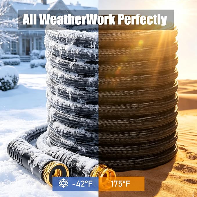 Garden Hose 100 ft, Non-Expandable Lightweight Water Hose, 360° Swivel Fittings, 10-Pattern Spray Nozzle Flexible Hose for Yard, Lawn, Ourdoor Ues