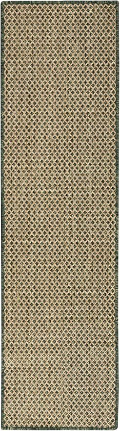 Nourison Home Courtyard Green 2' x 6' Area Rug - Easy Clean, Non Shedding, Bed Room, Living Room, Dining Room, Kitchen (6' Runner)