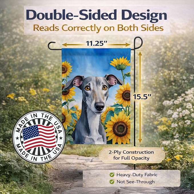Caroline's Treasures DAC6096GF Greyhound in Sunflowers Garden Flag Mailbox Flag Decorative Yard Flag Banner Outside Patio Artwork Yard Flower Beds, Garden Size, Multicolor