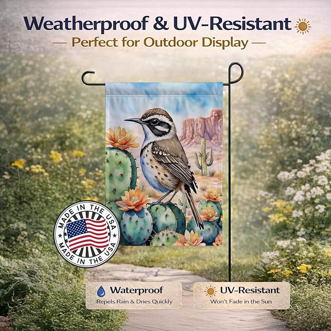 Caroline's Treasures Arizona Cactus Wren Garden Flag Mailbox Flag Decorative Yard Flag Banner Outside Patio Artwork Yard Flower Beds, Garden Size, Multicolor