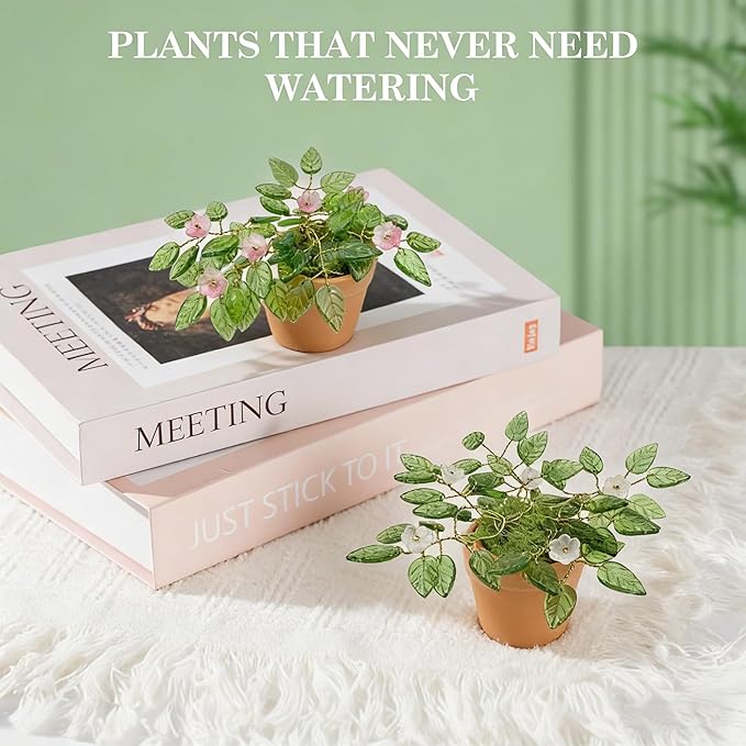 XHYMIA Beaded Plant Kit Green Glass Leaf Beads, Flower Glass Beads Mini Forever Plant Making and DIY Crafts with Video Tutorials