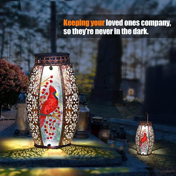 Solar Lanterns Outdoor Hanging Cardinal Garden Decor Light Decorative Waterproof for Women Mom Mothers Grandma Grandparents Birthday Gift