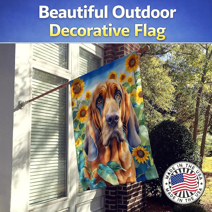 Caroline's Treasures DAC6029CHF Bloodhound in Sunflowers House Flag Large Porch Sleeve Pole Decorative Outside Yard Banner Artwork Wall Hanging, Polyester, House Size, Multicolor