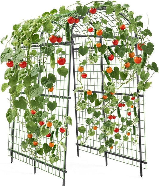 Garden Arch Trellis, 7.5FT Extra Tall Polyethylene-Coated Stainless Steel Garden Trellis for Climbing Plants, Vegetables, Flowers, Outdoor Pergola Arbor Wedding Party Decoration, Cucumber Trellis, Gar
