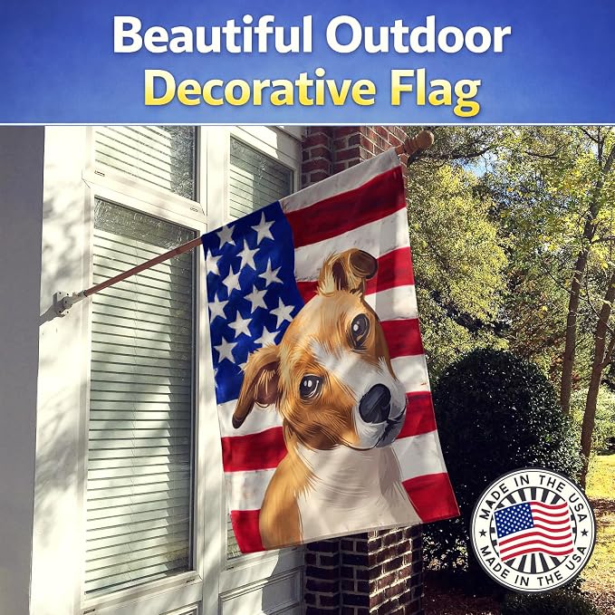 Caroline's Treasures CK6647CHF Plummer Terrier American Flag House Flag Large Porch Sleeve Pole Decorative Outside Yard Banner Artwork Wall Hanging, Polyester, House Size, Multicolor