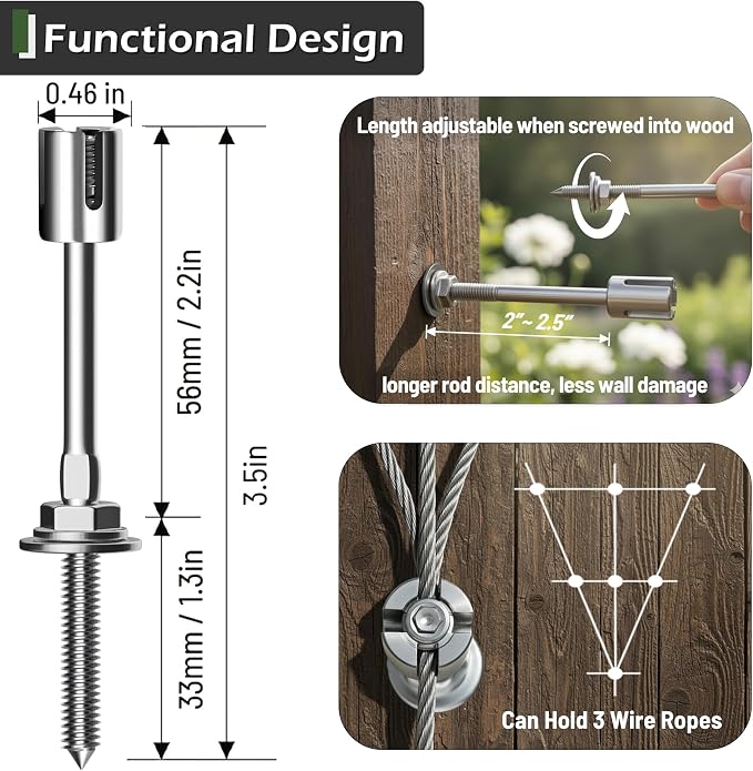 Wire Trellis for Climbing Plants Outdoor, 20-Set Wall Wire Trellis Kit with 5/64"(2mm) x 98ft Stainless Steel Cable & Cutter, T316 Espalier System for Fence and Garden DIY Projects