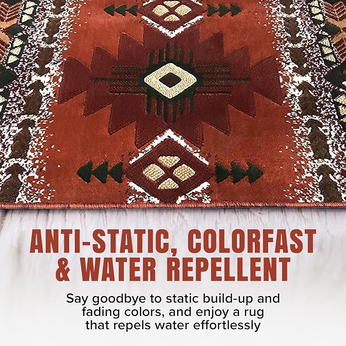YHSF Southwest Native American Area Rug – Thick, Soft, Durable & Easy to Maintenance Tribal Design Boho Rug– Ideal for Bedroom, Living Room & Hallway - Rust, 2 Feet x 3 Feet 4 Inches
