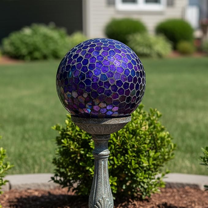 Sunnydaze 10" Mosaic Glass Gazing Ball for Garden, Globe for Outdoor Decor | Iridescent Purple, 2 pk, Decorative Sphere Fits Most Stands, Garden Ball for Outside, Flower Bed, Backyard, or Indoor Display