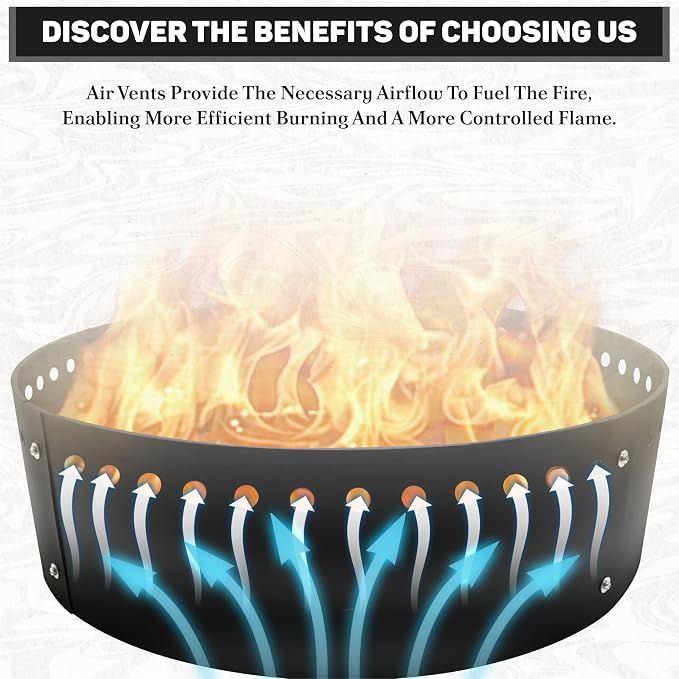 FEBTECH - 36" D x 10" H Smokeless Fire Ring Insert - Steel Fire Ring Liner | Premium Heat Resistant Coated Carbon Steel Fire Ring for Above or In-Ground Setups, Backyard, Camping Bonfires & Gatherings