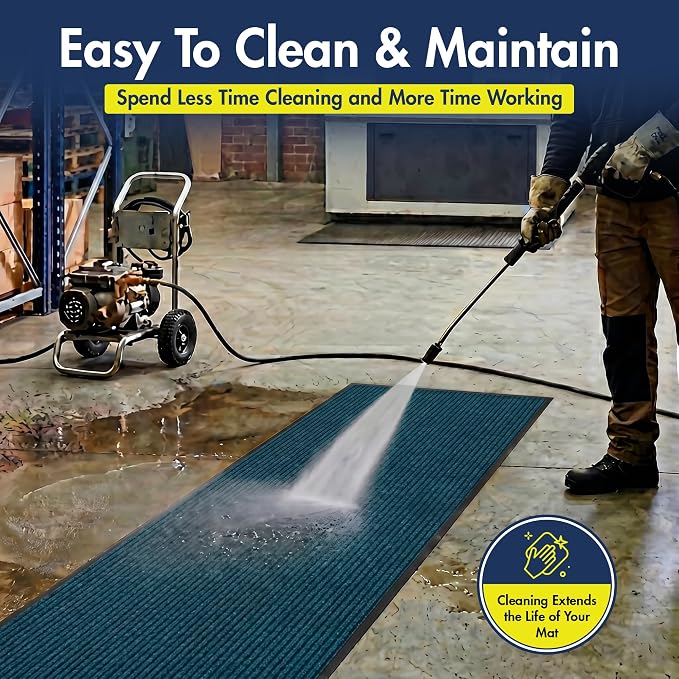 Notrax 109 Industrial Door Mat, 3' x 10' Large Entrance Mat, Heavy Duty Commercial Rugs for Entryway, Welcome Lobbies, Garage, and Mudroom, Made in the USA, Slate Blue, Brush Step 109S0310BU