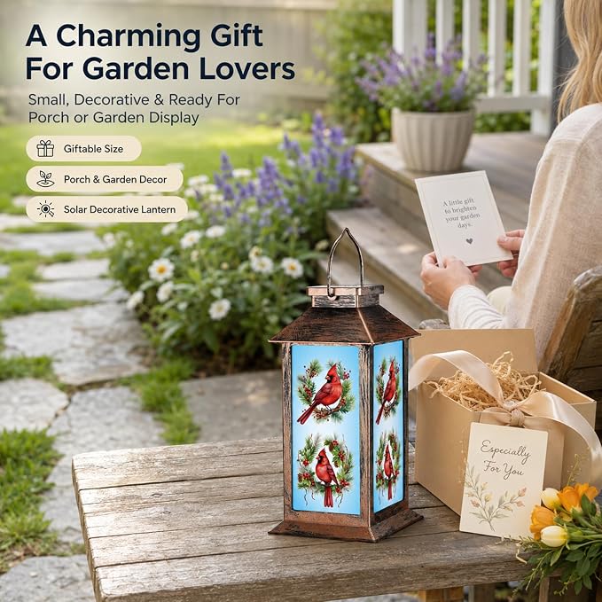 Solar Lanterns for Garden Decor, Waterproof Design Solar LED Hanging Lights for Yard, Patio, Lawn, and Porch, Gifts for Mom, Grandma(Floral Hoop)