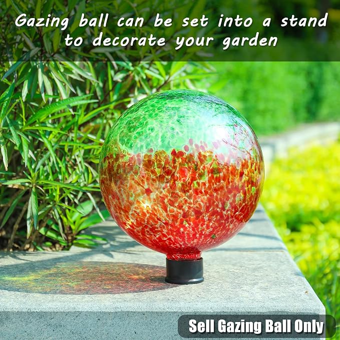 VCUTEKA Gazing Ball, Glass Gazing Balls Garden Globe Outdoor Decor 10" Red | Handcrafted red swirl glass gazing balls that creates elegant garden focal point in any outdoor landscape yard decorative