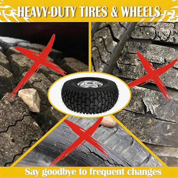 15x6.00-6 Lawn Mower Tire and Wheel, 570LBS Capability, Compatible with J ohn Dee re, C ub Cad et, C raftsman, H usqvarna Riding Tractors and Mowers, 3/4" Bushing, 3" Centered Hub, 2 Pack