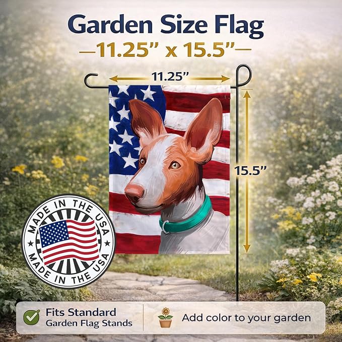 Caroline's Treasures CK6565GF Ibizan Hound Dog American Flag Garden Flag Mailbox Flag Decorative Yard Flag Banner Outside Patio Artwork Yard Flower Beds, Garden Size, Multicolor