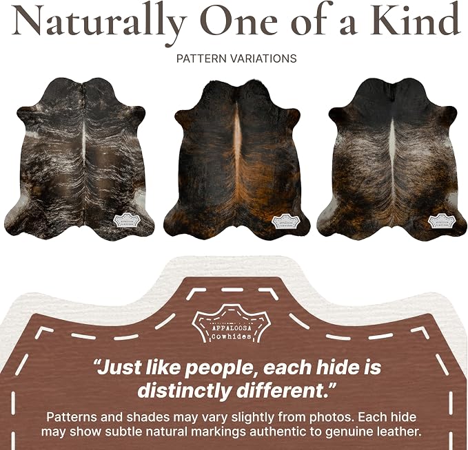 Dark Brindle Cow Hide Rug 5x6 ft, Genuine Hair on Hide | Real cowhide rug, dark brown and black brindle stripes. Natural cow skin anchor piece for modern, boho or western rooms
