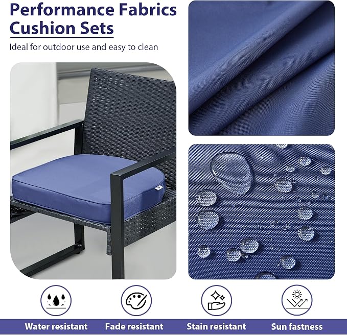 IPYNBAP Outdoor Chair Cushions Set of 4 -Waterproof Outdoor Seat Cushions for Patio Furniture, Patio Chair Cushion with Handle and Ties, Out Door Chair Pads,19x19x3-Round, Navy Blue