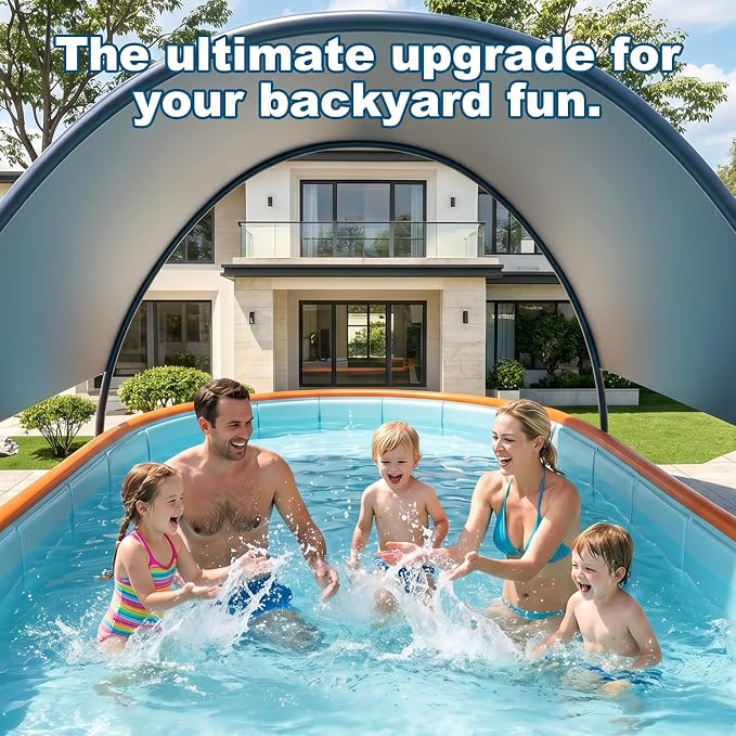 10FT Foldable Pool with UPF60+ Canopy for Audlts,Collapsible Above Ground Swimming Pool with Reinforced Triangular Supports for Backyard Family Garden