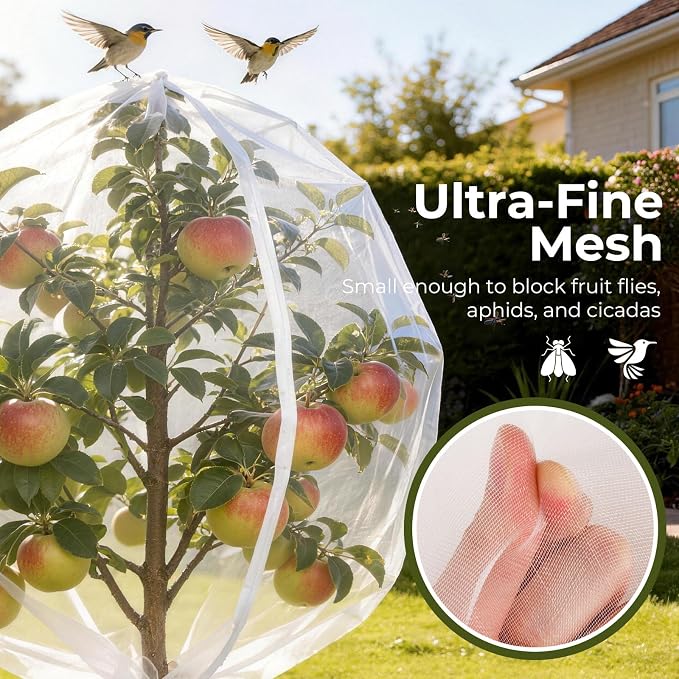 15ft x 15ft Fruit Tree Netting Cover with Zipper & Drawstring, Insect Bird Barrier Netting for Garden Protection, Ultra Fine Mesh Garden Netting, Extra Large