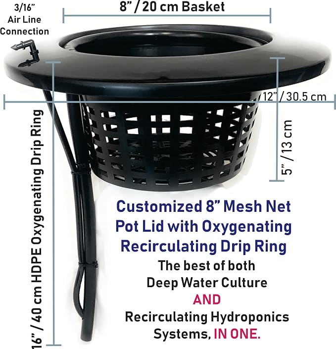 The Atwater HydroPod - DIY Dual DWC Deep Water Culture/Recirculating Drip Hydroponic Garden System - Bubble Bucket - Drip Ring Net Pot Lid Assembly Only