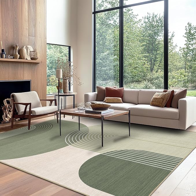 9x12 Large Area Rug for Living Room Boho Rug Bohemian Rugs Machine Washable Modern Geometric Rug Non Slip Printed Low Pile Indoor Floor Carpet for Dining Room Bedroom Office,Green
