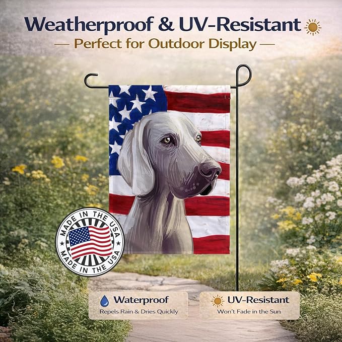 Caroline's Treasures CK6749GF Weimaraner American Flag Garden Flag Mailbox Flag Decorative Yard Flag Banner Outside Patio Artwork Yard Flower Beds, Garden Size, Multicolor