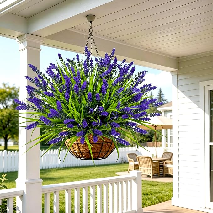 TSTWETO Artificial Plants Outdoor, 22 Bundles Fake Flowers UV Resistant Outdoor Artificial Lavender Flowers, Plastic Faux Plants for Porch Garden Planter Yard Window Box