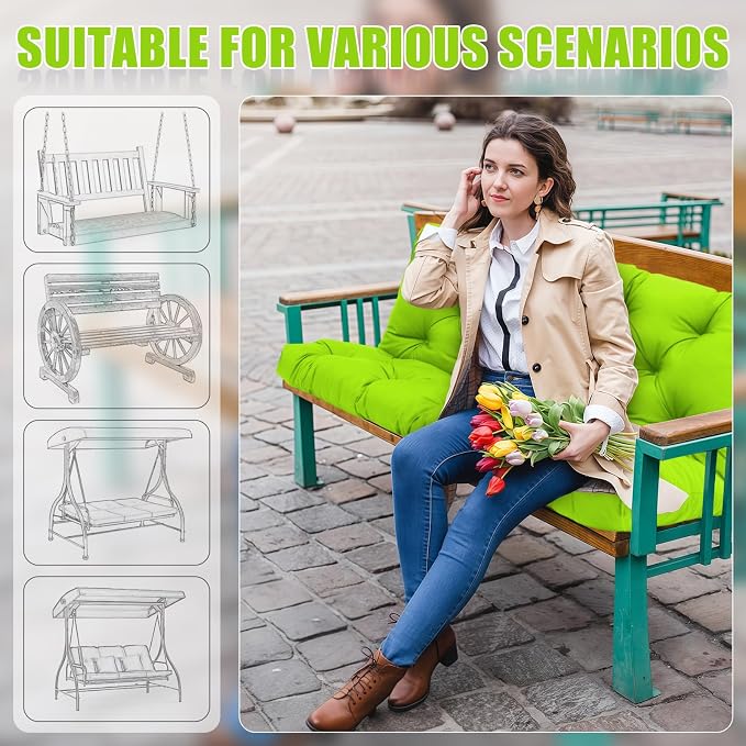 Porch Swing Cushions 3 Seater Replacement Thicken 5" Waterproof & Fade Resistant Swing Cushions for Outdoor Furniture Bench Patio Swing Cushion with Backrest & Ties(Green 60x40x5inch)