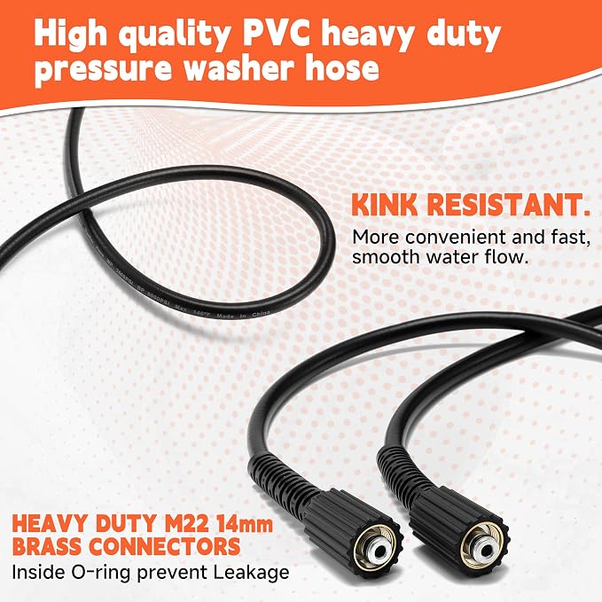 FIXFANS Pressure Washer Gun and Hose Kit, 50 FT High Power Washer Hose with Replacement Wand Extension, 5 Nozzle Tips, M22 Fitting