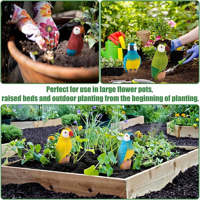 4 Pack Terracotta Watering Spikes, Self Watering Globes, Handmade Parrot Plant Watering Bulbs, Automatic Watering Devices for Indoor Outdoor Garden Vacation
