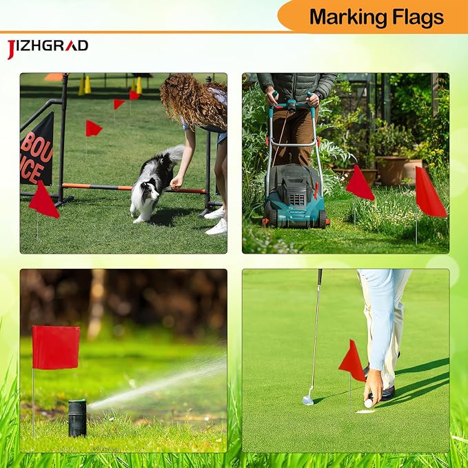 100Pack Red Marking Flags, JIZHGRAD 16x4x5 Inch Marker Flags Use for Yard & Lawn, Boundary & Dog Training, Survey & Landscape, Sprinkler & Surveyor, Garden & Construction, High Visibility, Sturdy, Versatile, UV & Weather Resistant