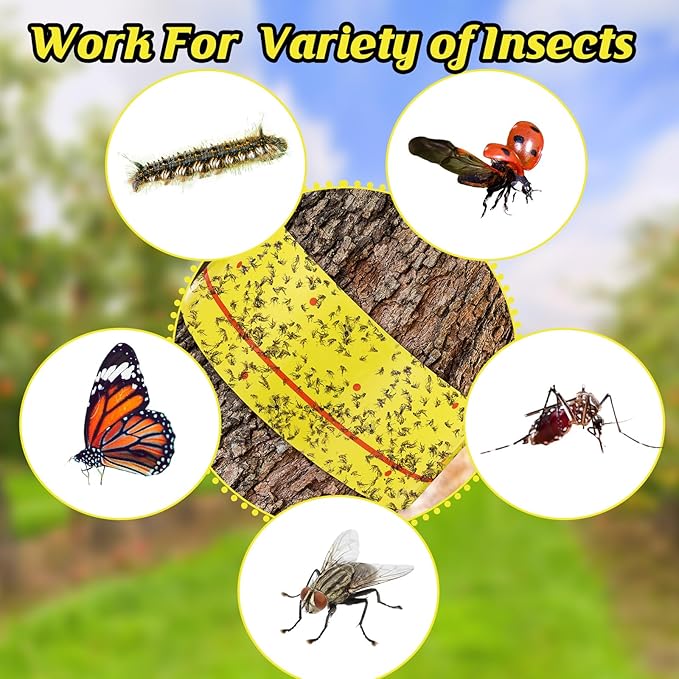 12 Rolls Spotted Lantern Fly Tree Trap 30 Feet Each Roll Lanternfly Tree Outdoor Fruit Fly Sticky Strips Paper Insect Sticky Barrier Trunk Wraps to Protect Plant, Lawn, Garden(Yellow and Red)