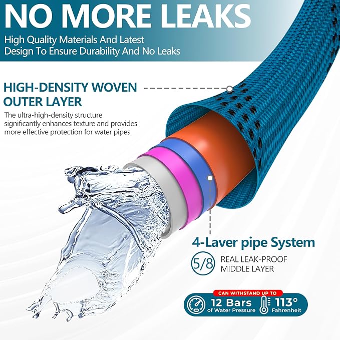 50ft Garden Hose - 2026 Ultra Lightweight Water Hoses w/10 Function Spray Nozzle and 3/4" Brass Fittings- Durable, & Flexible Water Pipe for Yard, Lawn, Outdoor & Gardening(Blue Black)