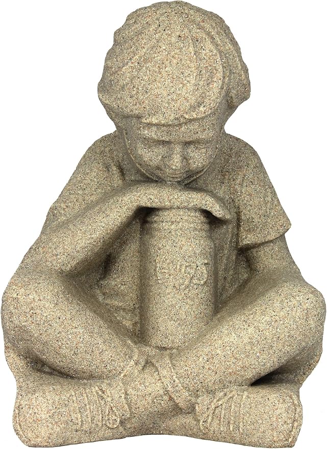 Emsco Group 2225W Boy Statue – Natural Stone Appearance – Made of Resin – Lightweight – 16” Height Garden, WHITE