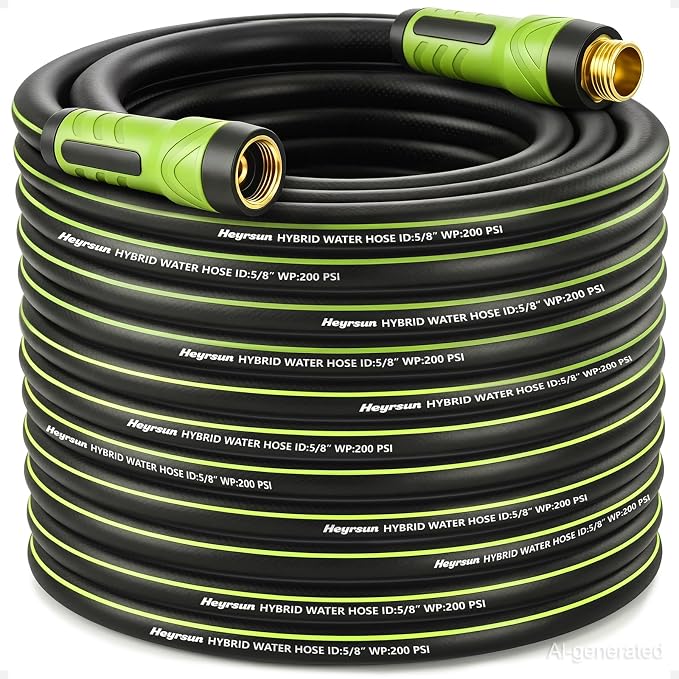 Garden Hose 100ft x 5/8", NON-EXPANDABLE Water Hose Heavy Duty, Flexible, Lightweight, Kink Resistant & Outside Hybrid Hose, Male to Female Fittings