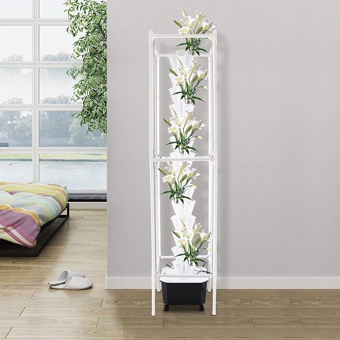 Hydroponic Grow Tower 14 Tiers 70 Holes with LED Grow Lights, 25L Indoor Vertical Hydroponic Growing System with Timer & Water Pump, Automatic Water Circulation for Vegetables, Herbs, Strawberries
