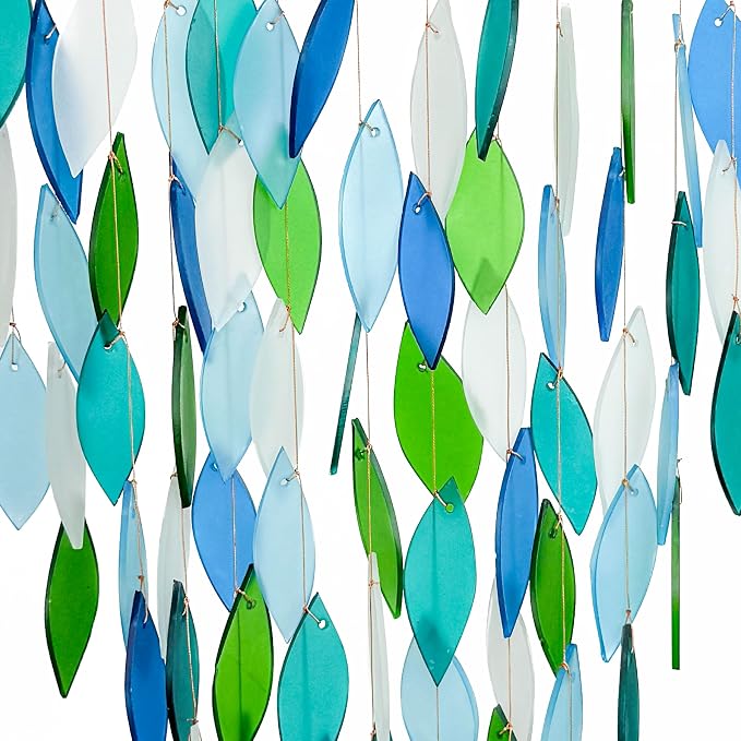 Blue Handworks Ocean Deluxe Waterfall Glass Wind Chime | Handcrafted Deluxe Waterfall Glass Wind Chime in Royal Blue, Sky Blue, Teal and Frosted White