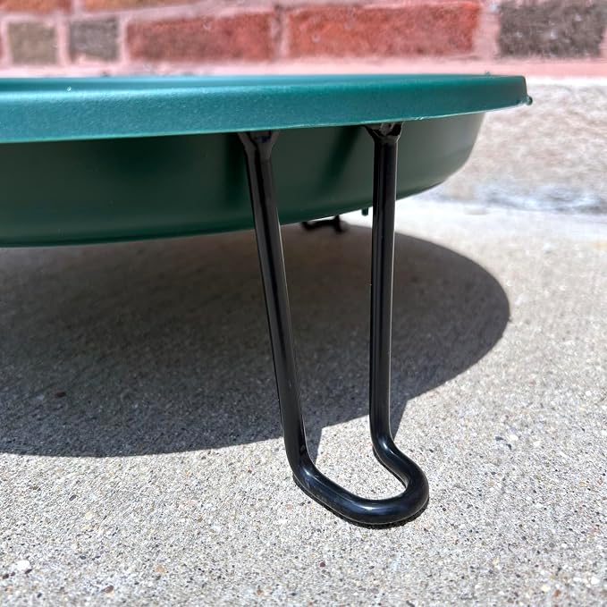 Ground Level Bird Bath - Floor Standing Bird Bath for Patio, Garden, or Deck - Black Steel Wire with Green Dish - Made in USA - Erva BA5SL