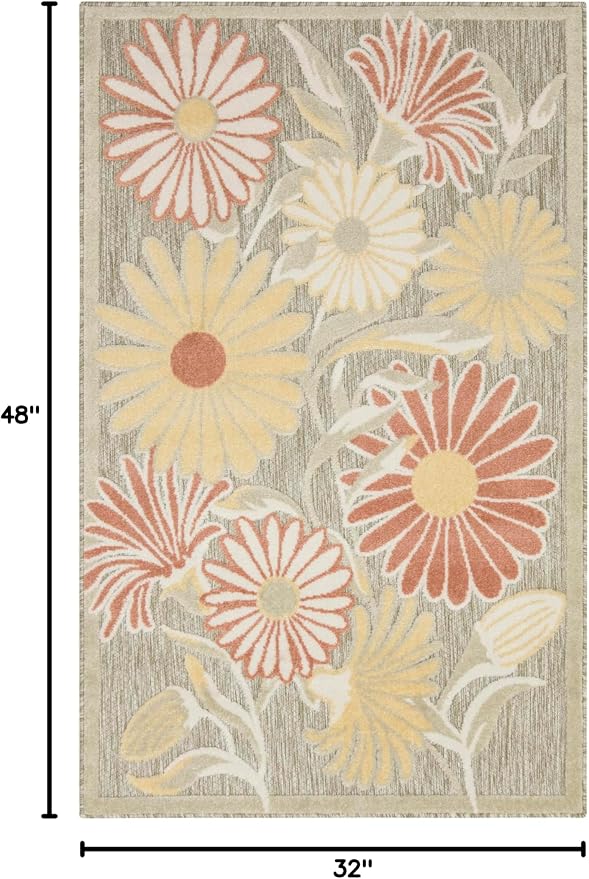 Nourison Home Aloha Sage Rose 2'8" x 4' Area Rug - Easy Clean, Non Shedding, Bed Room, Living Room, Dining Room, Kitchen (3' x 4')