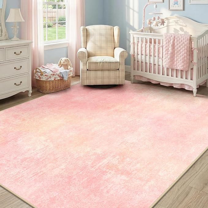 RELEANY Washable 9'x12' Abstract Area Rug for Living Room Light Pink | Carpet for Bedroom, Kitchen, Office, Hallway and Entryway, Printed Pattern, Non‑Slip, Soft, Stain‑Resistant, Easy to Clean