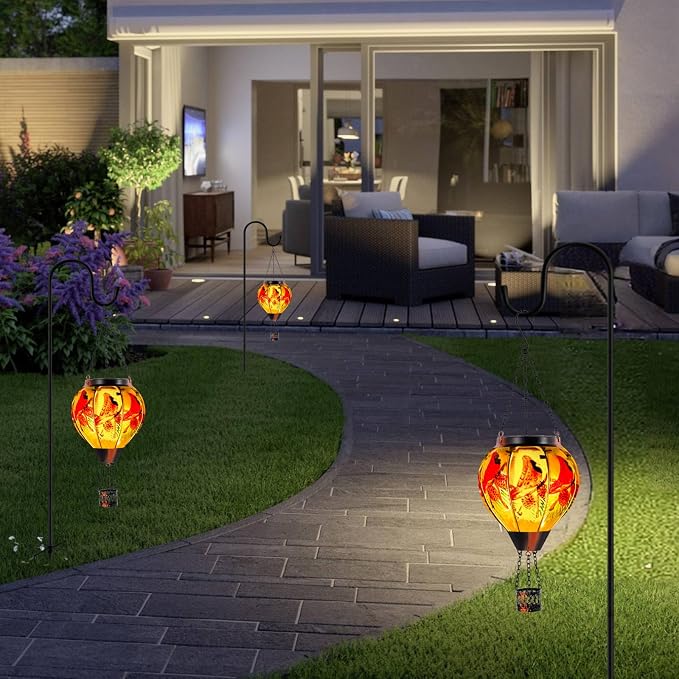 Cardinal Solar Hot Air Balloon Lantern with Flame, Glass Balloon Solar Lantern Outdoor Waterproof, Hanging Hot Air Balloon Solar Light, Cardinal Gifts for Mom Woman Christmas