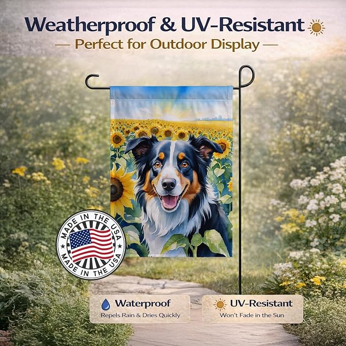 Caroline's Treasures DAC6032GF Border Collie in Sunflowers Garden Flag Mailbox Flag Decorative Yard Flag Banner Outside Patio Artwork Yard Flower Beds, Garden Size, Multicolor