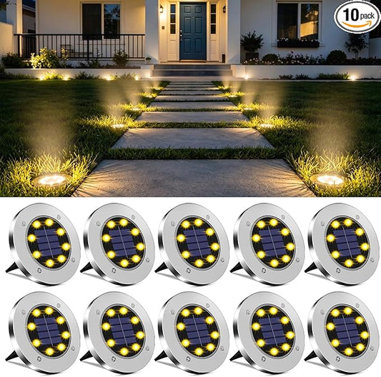 OULONGER 4.6in Solar Ground Lights 10 Packs, Garden Solar Outdoor Waterproof Pathway Bright In-Ground Landscape Lights for Patio, Lawn, Yard, Driveway, Step and Walkway Warm Light