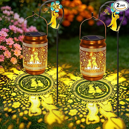 2 Pack Dog Solar Lanterns Outdoor Waterproof Solar Garden Decor, Birthday Gifts for Women Mom Grandma, Metal Hanging Lights with Shepherd Hook for Outside Yard Patio Pathway Backyard