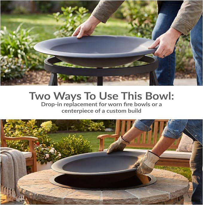 Sunnydaze Round Steel Outdoor Fire Pit Bowl Replacement Insert for DIY Ring or Existing Stand - Wood-Burning Backyard Patio Firepit for Outside - 32.75" Outer / 24" Inner Diameter - Black