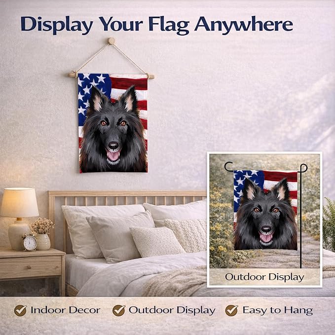 Caroline's Treasures CK6426GF Belgian Groenendael American Flag Garden Flag Mailbox Flag Decorative Yard Flag Banner Outside Patio Artwork Yard Flower Beds, Garden Size, Multicolor