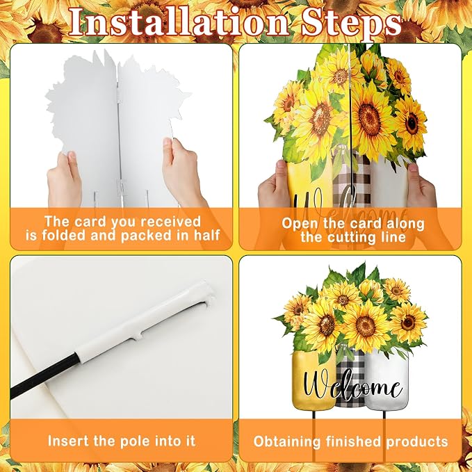 MorningRo Sunflower Outdoor Decor 26" Metal Summer Welcome Yard Sign Outdoor Garden Yard Stakes for Outside Garden Lawn Patio Backyard Porch Decorations