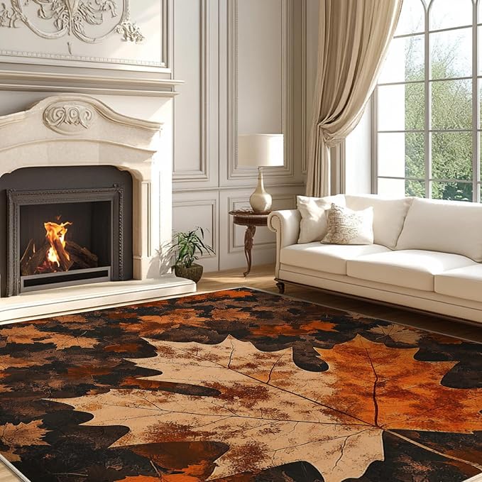 5x7 Maple Leaf Area Rugs Boho Maple Leaf Autumn Fall Vintage Rug for Living Room Indoor Soft Non-Slip Thin Carpet Modern Abstract Rugs for Dining Room Office Bedroom Under Table Washable Machine