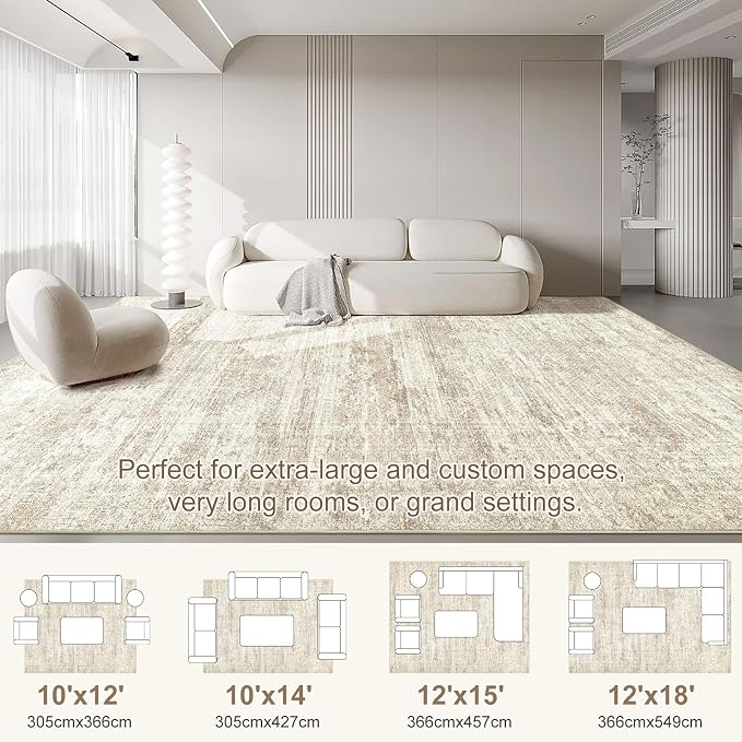 UERMEI 10x14 Washable Area Rug - Neutral Modern Abstract Living Room Rugs, Non-Slip Soft Large Indoor Floor Carpet for Bedroom Home Office & Under Dining Table Decor, Beige/Brown